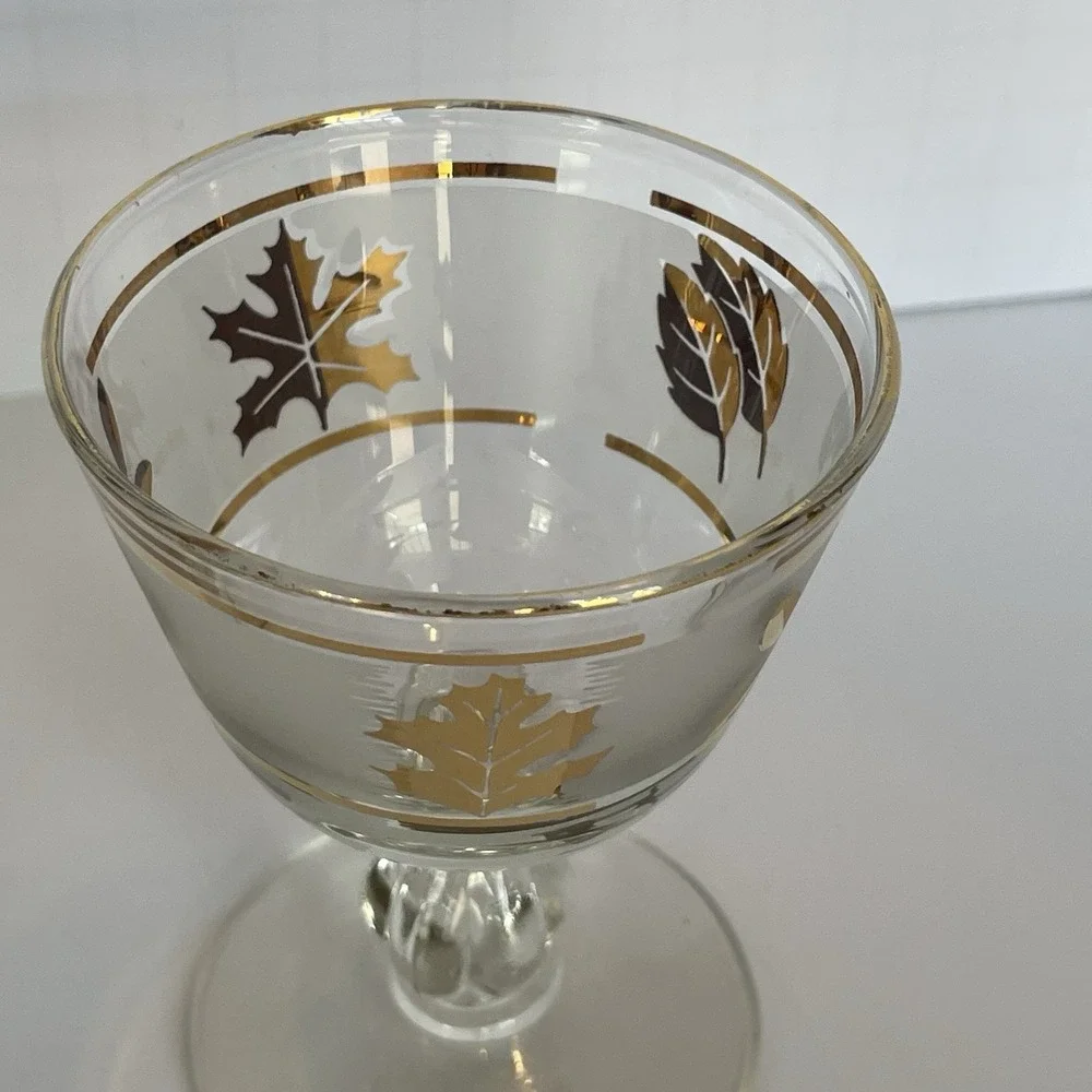 Vtg Frosted GOLD LEAF Sherbet Glass Set‎ of 2 Mid Century - 3 7/8